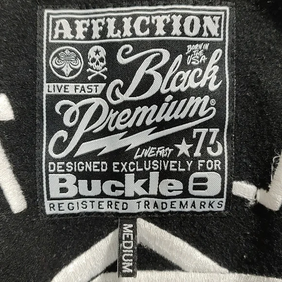 Men's M Affliction Embroidered Jacket 100% Polyester Black White - Picture 2 of 6